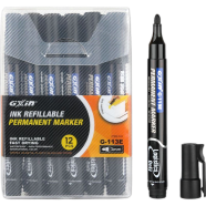 Gxin G 113e Black Color Ink Refillable Permanent Marker 12 Pcs image
