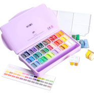 HIMI Miya 36 Colors Twin Cup Jelly Gouache Paint Set (12g) – Non-Toxic Purple Case Design for Canvas and Paper, Professional Art Supplies image