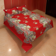HOMETEX Ornament Miror Red Bed Sheet - HTK10070 image