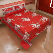 HOMETEX Red Dahila Bed Sheet - HTK10067 image
