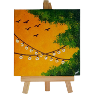 Hand-Painted Acrylic Mini Canvas With Wooden Easel 4×4 Inch – Twilight Moment image