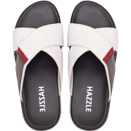 Hazzle Premium Leather Sandal Posh White And Black Stylish Cross Design image