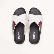 Hazzle Premium Leather Sandal Posh White And Black Stylish Cross Design image