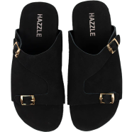 Hazzle Premium Suede Sandal Double Belt Black Stylish Design image