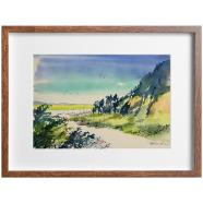 Mahmudur Rahman Rial Hill and River Watercolor Painting - (16x13)inches