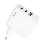 Hoco C115A Fast Type – C Charging Adapter 65W 3 Port (2 type-C USB Port) – White Color image