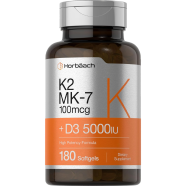 Horbaach Vitamin D3 K2 5000 iu 100mcg MK-7 Complex 180 Softgel Capsules -525059932 image
