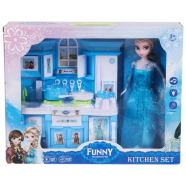 Household Kitchen Play Set With Dazzling Light and Music For Girls With A Beautiful Elsa Doll (boxkitchen_frozen_blue_11)