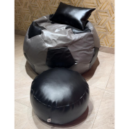 HugBag Faux Leather XXL Football Shape 3pcs Combo Bean Bagbean Bag Black -afl2cgb image