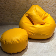 HugBag Faux Leather XXL Pear Shap 3 Pcs Combo Bean Bag Yellow -apl2cyl image