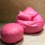 HugBag Faux Leather XXL Pear Shap 3 Pcs Combo Bean Bag Pink -apl2cpn image