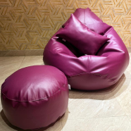 HugBag Faux Leather XXL Pear Shap 3 Pcs Combo Bean Bag Purple -apl2cpr image