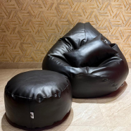 HugBag Faux Leather XXL Pear Shap 3 Pcs Combo Bean Bag Black -apl2cbl image