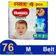 Huggies 2x Drier Dry Belt System Baby Diaper (M Size) (6-11kg) (72plus4pcs) image