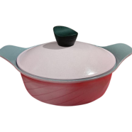 IHW Aluminum Die-cast ceramic coating Casserole 24cm Pink With Lid, Low image