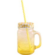 IHW Mason Jar Mug With Straw And Lid Yellow image