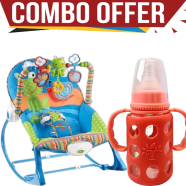 Infant to Toddler Rocker with Music and Vibration Baby Bouncer And Minitree Glass Feeder 120 ml (Combo Offer) image