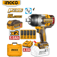 Ingco 20v 1050nm Cordless Impact Wrench With 2 Pcs 5.0ah Battery Pack 1 Pcs Charger And 5 Pcs Deep Sockets image