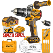 Ingco 20v 96nm 2 Speed Brushless Cordless Impact Drill With 2 Pcs 4.0ah Battery Pack 1 Pcs Charger And 12pcs Accessories image