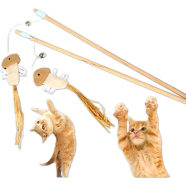 Interactive Cat Teaser Cute Wood Cat Stick Pet Toy For Cat image