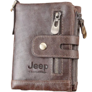Jeep 100 Percent Leather Vintage Small Man Zipper Wallet With Coin Purse Pocket image