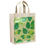 Jute Shopping Bag Natural And Green 10x12 Inch image