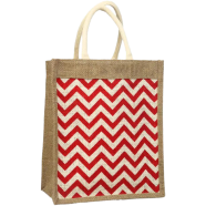 Jute Shopping Bag Natural And Red 10x12 Inch image
