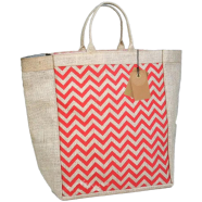 Jute Shopping Bag Natural And Red 14x17 Inch image