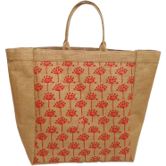 Jute Shopping Bag Natural And Red 14x17x8 Inch - 33139 icon