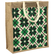 Jute Shopping Bag Natural And White 10x12 Inch image