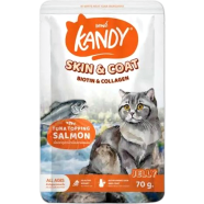 Kandy Cat Pouch Food SKIN and COAT - Tuna Topping Salmon in Jelly for All Ages Cats 70gm image