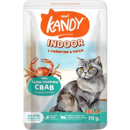 Kandy Indoor L-Carnitine Yucca Cat Pouch Food - Tuna Topping Crab in Jelly for All Ages Cats 70g | Cat Wet Food image