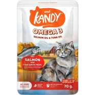 Kandy Omega 3 Salmon Oil and Tuna Oil Cat Pouch Food - Salmon And Tuna White Meat in Jelly for All Ages Cats 70g image