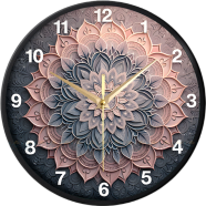 Karana Fashion 12 Inch 3D Mandala Art Wall Clock Elegant Dusty Rose And Slate Grey Geometric Decor image