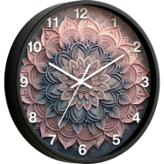 Karana Fashion 12 Inch 3D Mandala Art Wall Clock Elegant Dusty Rose And Slate Grey Geometric Decor image