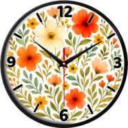 Karana Fashion 12 Inch Blooming Floral Wall Clock Elegant Orange and Cream Botanical Home Decor image