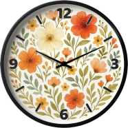 Karana Fashion 12 Inch Blooming Floral Wall Clock Elegant Orange and Cream Botanical Home Decor image