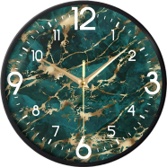 Karana Fashion 12 Inch Luxury Green Marble and Gold Wall Clock Premium Emerald Stone Effect Decor image