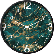Karana Fashion 12 Inch Luxury Green Marble and Gold Wall Clock Premium Emerald Stone Effect Decor image