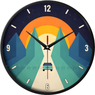 Karana Fashion 12 Inch Sunset Road Trip Wall Clock Creative Minimalist Mountain Landscape Decor image