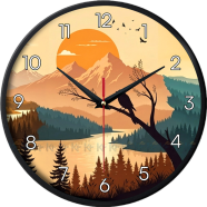 Karana Fashion (KW-34) 12-Inches Mountain Sunset Nature Landscape Decorative Wall Clock image