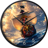 Karana Fashion (KW-36) 12-Inchi Anime,Thousand Sunny Straw Hat Pirate Ship Decorative Wall Clock image