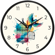 Karana Fashion (KW-48) Premium 12-Inch Decorative Wall Clock - Artistic Watercolor Bird image