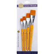 Keep Smiling 4pcs / set Yellow Wooden Nylon Straight Hair Brush Set High Quality Watercolor Acrylic Brush Set image