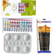 Keep Smiling Artists Acrylic's Color 6x12ml 12 Pcs Mix Brush 1 Set Artists Round Color Platte 1 Pcs image