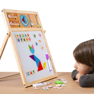 Kids 2 In 1 Wooden Writing Board Easel Black Board And Magnetic White Board Double Sided Revolving Easel Board icon