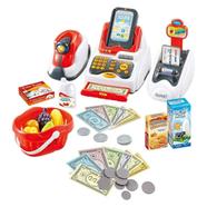Kids, Toy Till Cash Register with Scanner, Credit Card,Play Food,Money and Groceries Shopping Basket for Boys and Girls image
