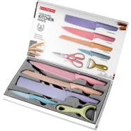 Kitchen Knife Set With Peeler And Scissor Multicolor Non Stick Blade Set For Home And Cooking Use 6Pcs image