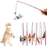 Kitten Cat Toy Mouse On A Rod Teaser Bell Feather image