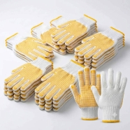 Knitted Cotton And PVC Dotted Hand Gloves For Construction Industrial Welding Kitchen Gardening Household Work-12 pair image